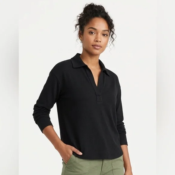 Frank & Eileen Patrick Henley Popover Heritage Jersey Cotton Top in black - Picture 6 of 16